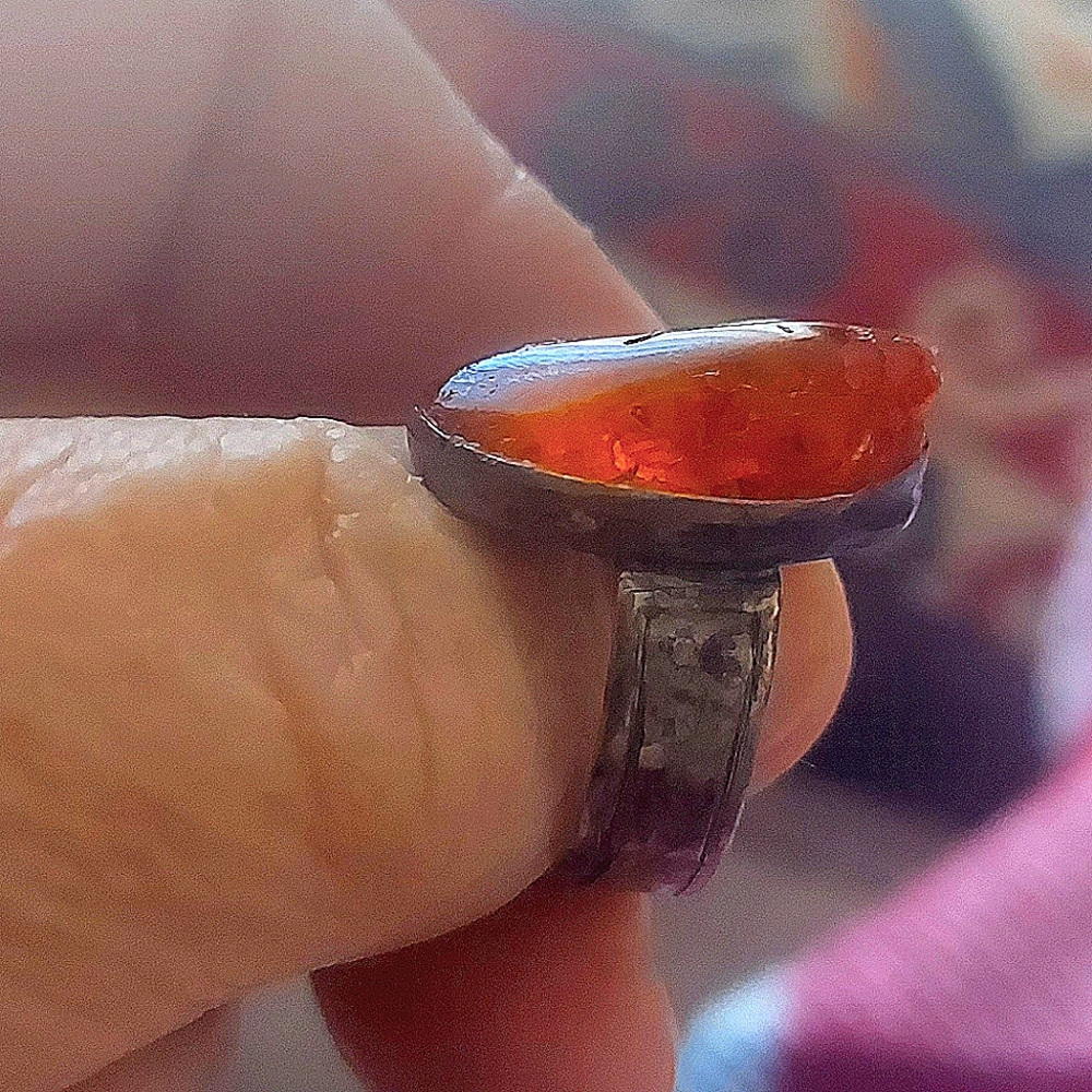 Orange and Silver Ring with Round Faceted Gemstone